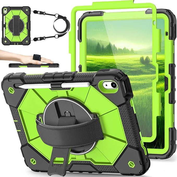 Nitupai Case for iPad 10th Generation 10.9 Inch 2022 / iPad A16 Case 11 Inch 2025 with Screen Protector 10th Gen Cover for Kids Pencil Holder 360° Rotating Stand Shoulder Strap Black Black