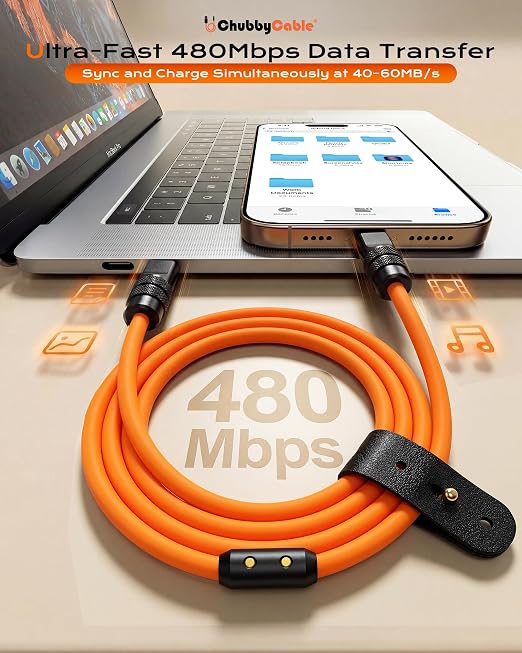 chubbycable 120W USB-A to C Cable Silicone Charging Cord Blue 6.6FT | 6mm Extra Thick 45000+ Bend Tested 480Mbps Data Transfer E-Marker Safety Chip Tangle-Free Design