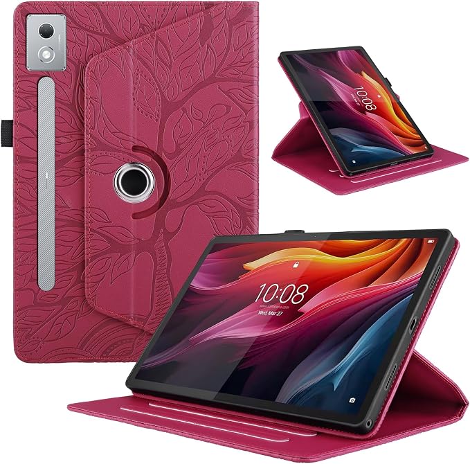 Rotating Case for Lenovo Tab P12 Pro 12.7 inch (SM-TB373FU) PU Leather Folio Folding Stand Cover -Black