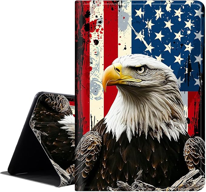 Case for All-New 7 Kindle Paperwhite 12th Gen 2024 &amp Kindle Colorsoft Signature EditionPU Leather Cover with Auto Sleep Wake FeatureAmerican Flag Eagle