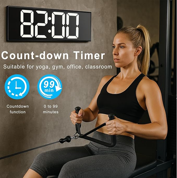 TrophyRak 16" Large Digital Wall Mount Clock, Count Down Timer, Alarm, Big LED, RGB Color, DST, Temperature for Living Room Classroom Desk, Wall, Xmas, Birthday Gift for Senior Mom Dad, White Blue