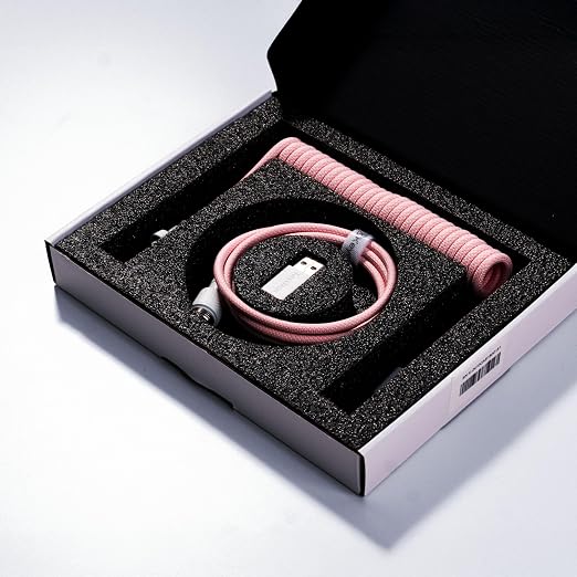 Keychron Custom Coiled Aviator USB-C Cable Black 5-Pin (GX12) Detachable Metal Connector USB-A Adapter Durable Braided Cable for Mechanical Keyboards Charging &amp Data Transfer