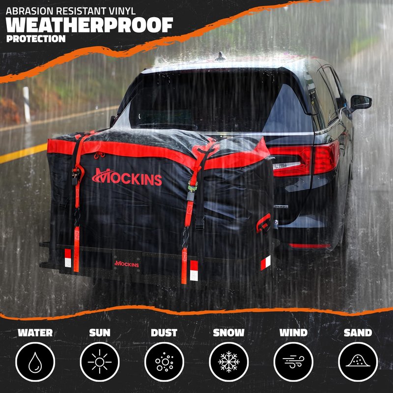 Mockins 15 Cu Ft Trailer Hitch Cargo Carrier Bag with 4 Packing Cubes