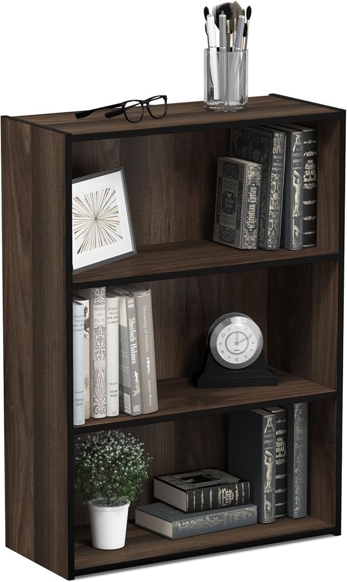 Furinno PASIR Book Shelf, 3-Tier Bookshelf, Storage Shelves Bookcase, 9.7 x 23.7 x 31.5, for Living Room, Bedroom, Home Office, Columbia Walnut