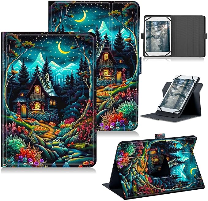 for Walmart Onn 10.1 2024 Onn 10.1 Gen 4 Universal Tablet Case 360 Degree Rotating Kickstand Protective Stand Case with Multiple Viewing PU Leather Shell Case Black Book Cat