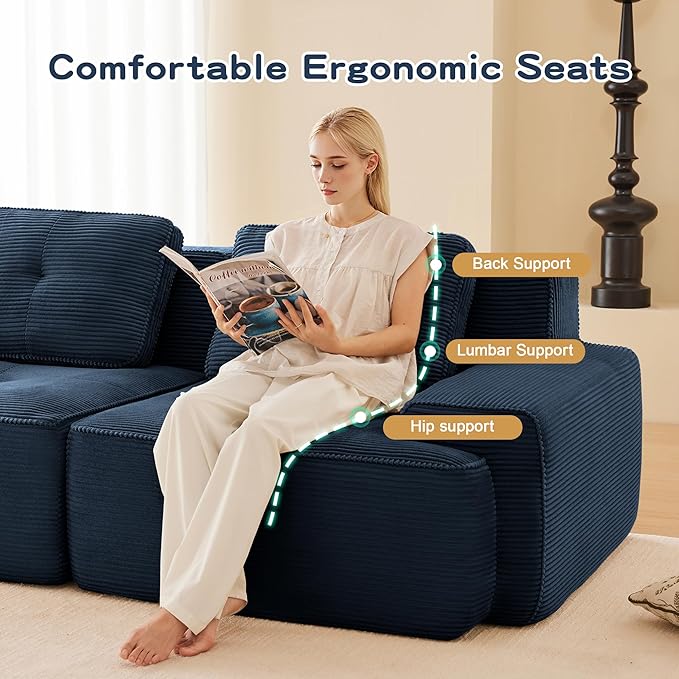 115.3'' Sectional Sofa, 32D Foam Corduroy Boneless Couch with Pillow, Deep Seat Wide Arm Sectional L Shaped Couch for Living Room, Apartment, Bedroom