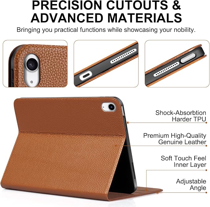 Genuine Leather Case for iPad 11th Gen 11(2025/A16)/10th Gen 10.9 | Slim Protective Cover with Adjustable Stand Auto Wake/Sleep Premium Leather Black