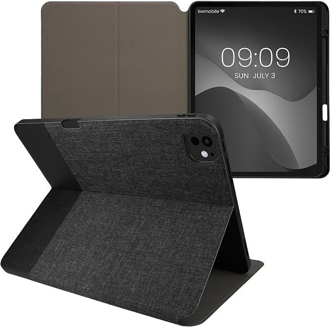 kwmobile Case Compatible with Apple iPad Pro 13 (2024) - Case PU Leather and Canvas Cover with Stand Feature - Anthracite/Black