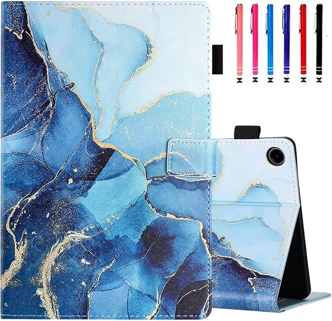Case for Samsung Galaxy Tab A9 8.7 Inch 2023 (SM-X110/X115/X117) Suede Embossed Flower Flip Stand Protective Shell with Pen Holder &amp Card Slot No Smart Auto Wake/Sleep Function Brown