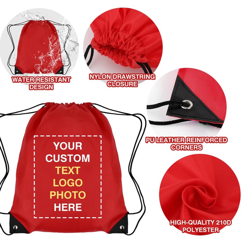 AT1nTen Custom Drawstring Bags 100/200 Pcs Personalized Bulk with Logo Text, Customizable Drawstring Backpack Draw String Back Bag for Gift Gym, Sports, Travel, Events Activities, Promotional Items