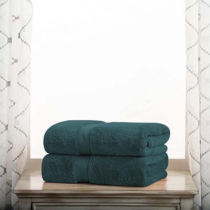 Superior Egyptian Cotton Pile Bath Towel Set of 2, Ultra Soft Luxury Towels, Thick Plush Essentials, Absorbent Heavyweight, Guest Bath, Hotel, Spa, Home Bathroom, Shower Basics, Teal