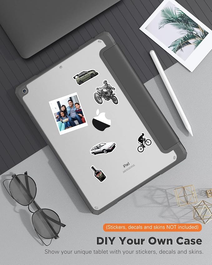 TiMOVO Case for iPad 9th/8th/7th Generation 10.2 inch Black | Pencil Holder Slim Trifold Stand Protective Cover Clear Transparent Back Shell Auto Wake/Sleep