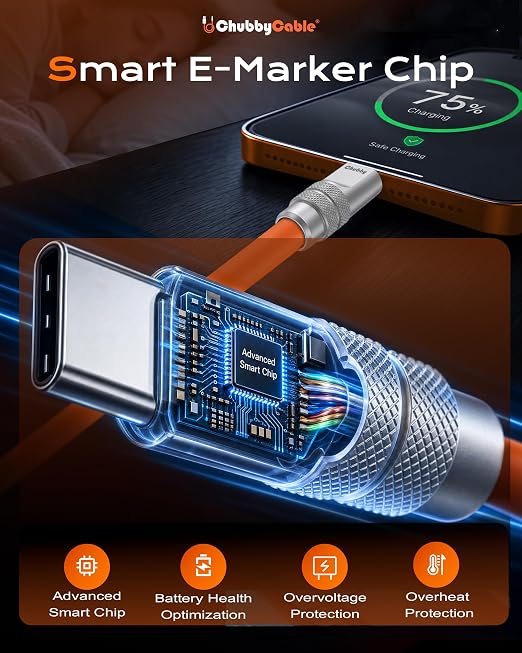 chubbycable 120W Silicone USB A to C Cable 2 Pack Black+Gray 13.1FT | Couple Color Matching 6mm Extra Thick 45000+ Bend Tested 480Mbps Data Transfer E-Marker Safety Chip Tangle-Free