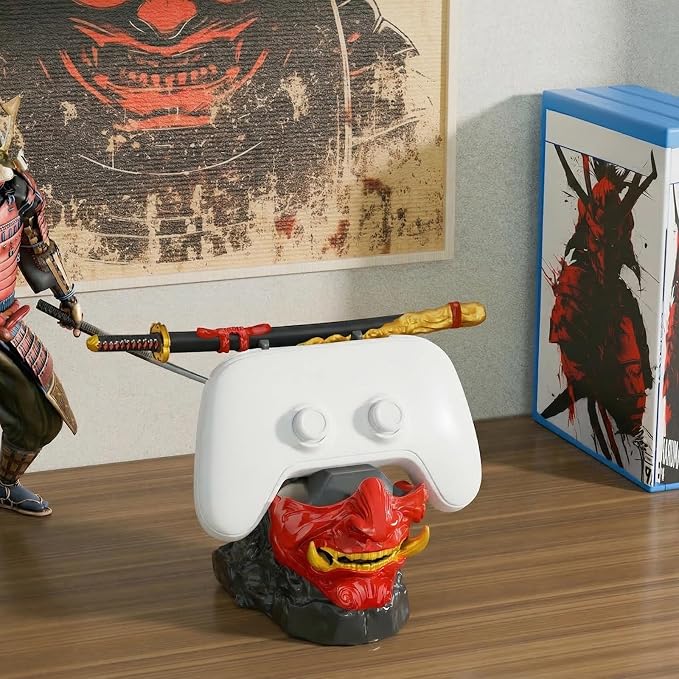 NiHome Samurai Warrior Mask Gaming Controller Holder Stand for PS5 Xbox Switch &amp Headsets Handcrafted Resin Sculpture Desktop Display Organizer for Gamers Multi-Device Charging Dock for Smartpho