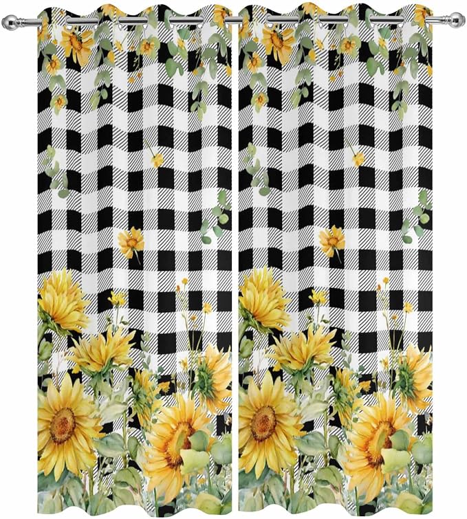 Sunflowers Outdoor Curtains for Patio Summer Floral Eucalyptus Leaf Buffalo