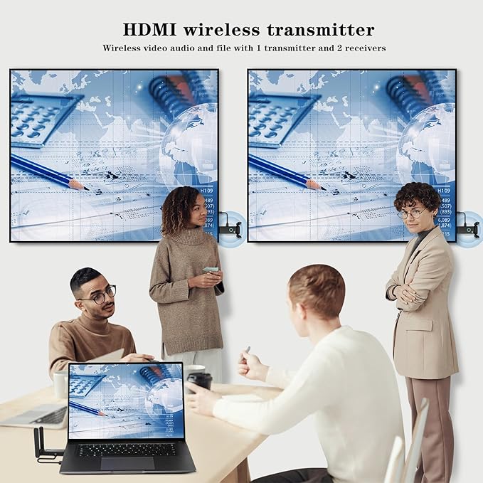 YUYUNLOMN Wireless HDMI 2 Receivers and Transmitter,Up to 6 RXs,No Hot,Plug and Play,2.4/5.8GHz Wirelessly Stream to Multiple Screen,50M/165FT,Wireless HDMI Adapter for TV/DSLR Camera/Projector/Laptop