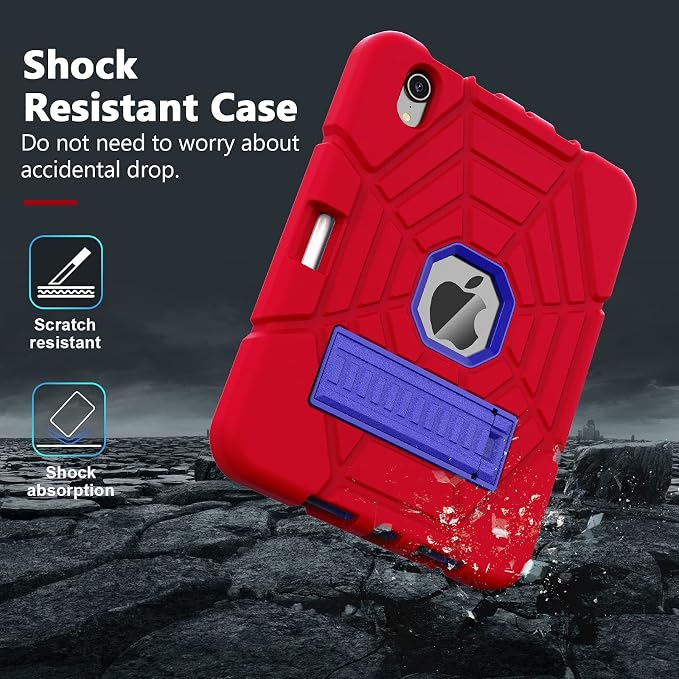 Grifobes Case for iPad mini 7th 2024 (A17 Pro) / Mini 6th Generation 2021 8.3 Heavy Duty Shockproof Cover with Pencil Holder Stand for i Pad Mini 7/6 Gen 8.3 inch Case (Black+Red+Red)