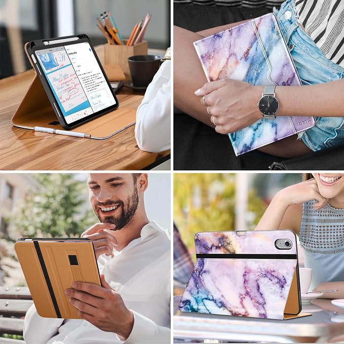 DTTO for iPad (A16) 11th Generation 11-inch &amp 10th Gen Case Brown | Premium Leather Business Cover with Pencil Holder Hand Strap &amp Pocket Corner Protection Auto Sleep/Wake for Work &amp