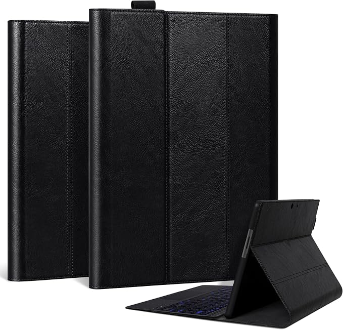 Leather Case for Microsoft Surface Pro 7+/7/6/5/4 12.3 Tablet Case | Premium Leather Folio Cover with Type Cover Keyboard &amp Stylus Pen HolderMagnetic Closure Protective CaseClassic Black