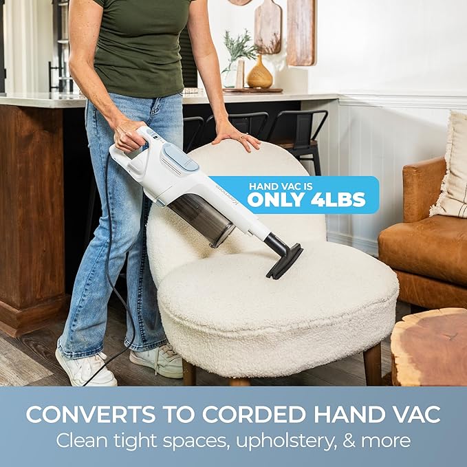 Kenmore CS2015 200 Series Corded Stick Vacuum, Detachable Hand Vac with 2-Motor Powerful Suction, Hair Eliminator Nozzle, LED Headlight & Swivel Steering for Carpets, Bare Floors and Couches