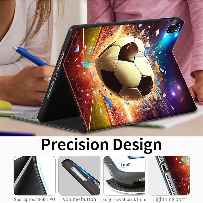 Case for iPad (A16) 11th Generation 11 Inch (2025)iPad 10th Generation 10.9 Inch (2022)PU Leather Slim Standing Smart Coverwith Auto Sleep/WakeBall on Fire
