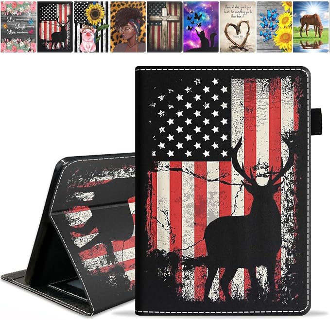 Case for Amazon Kindle Fire HD 10 &amp Fire HD 10 Plus Tablet (11th Generation 2021 Release) Premium PU Leather Stand Cover with Smart Auto Wake American Flag Deer