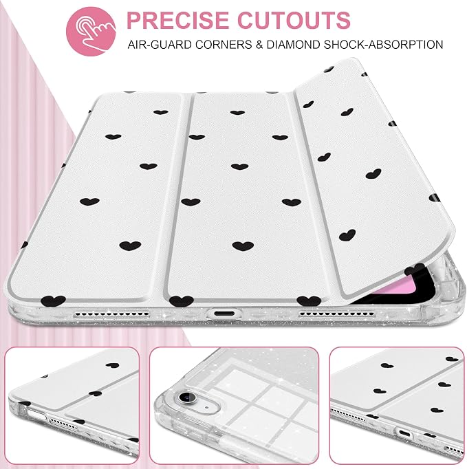 MEEgoodo Case for iPad A16 11th Generation 2025/10th Generation 2022 Glitter Tablet Cases with Transparent Acrylic Back+Trifold Stand +Pencil Holder+Auto Wake/SleepAbstract Sun &amp Palm Tree