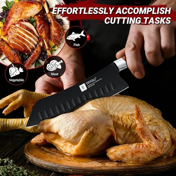 TIVOLI Santoku Knife, 7 Inch Professional Chef Knife with Wood Handle