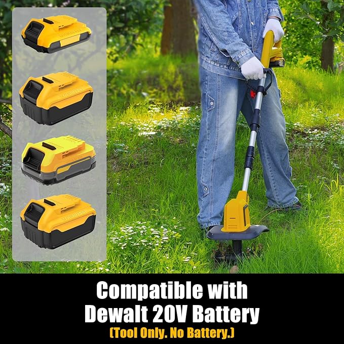 RETEK Adjustable Cordless Tiller, Compatible with Dewalt 20V Battery(Tool Only), 360RPM Electric Garden Tiller, 9.06In Tilling Width & 7.09In Depth, Portable Tiller for Flower Beds/Plant Cultivation