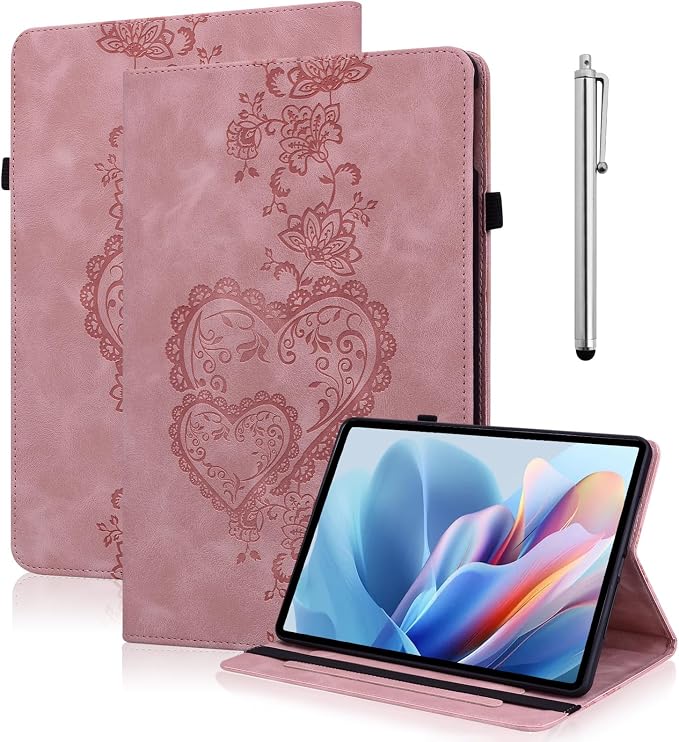 Case for Lenovo Tab M9 Cover 9.0 inch (TB-310FU2023 Released) Embossed Premium PU Leather Flip Stand Case with Elastic Band/Card Slots/Pen Holder for Lenovo Tab M9 Tablet - Pink
