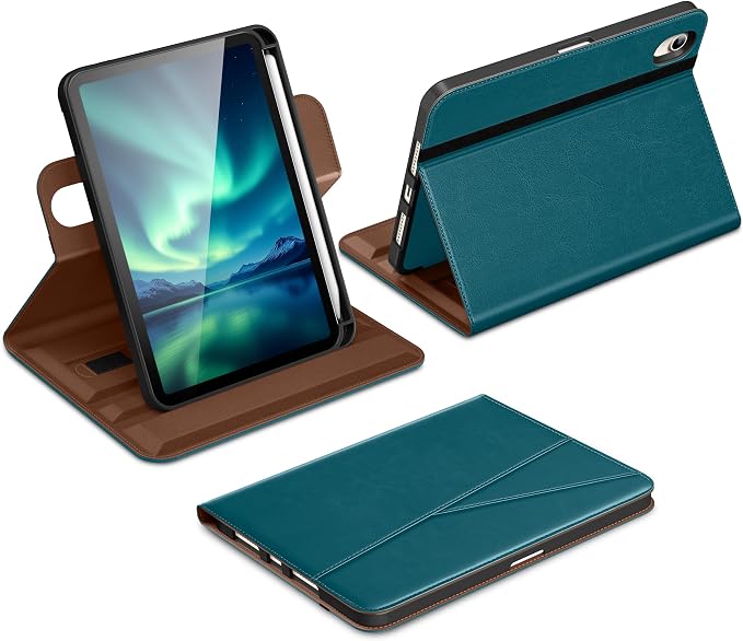 DTTO for iPad mini 7 A17 Pro 2024 aslo fit iPad mini 6 2021 Brown | 360 Degree Rotating Premium Faux Leather Folio Stand Cover with Pencil Holder Auto Sleep/Wake Multiple Angles Hand Strap