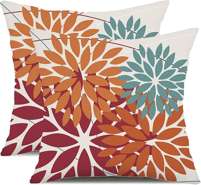DFXSZ Outdoor Throw Pillow Covers 16x16 Inch Set of 2 Waterproof Spring Summer Geometric Elegant Burnt Orange Outdoor Pillow Covers for Patio Funiture Garden Couch 168D16