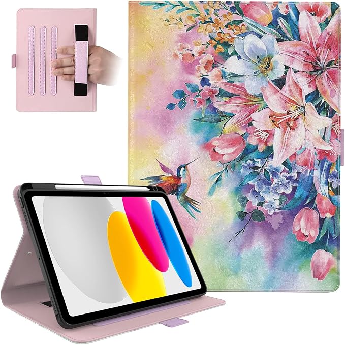 Dteck for iPad A16/10th Generation 10.9 Inch 2022 Case with Pencil HolderPremium PU Leather Folio Multiple Viewing Angles Stand Cover Auto Wake/Sleep Protective Tablet Cases for Women MenBookshelf