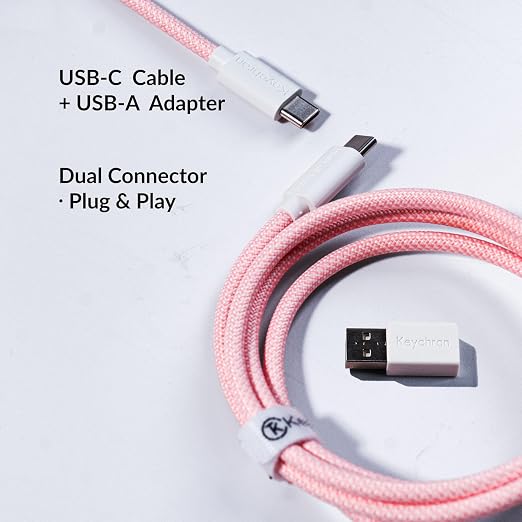 Keychron Custom Coiled Aviator USB-C Cable Black 5-Pin (GX12) Detachable Metal Connector USB-A Adapter Durable Braided Cable for Mechanical Keyboards Charging &amp Data Transfer