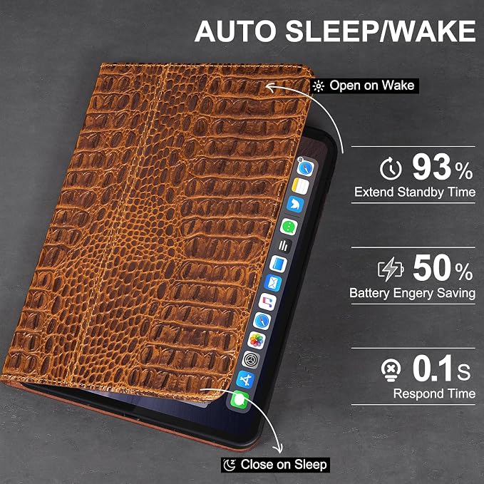 Leather Case for iPad Pro 11 Inch 4/3/2/1 GenSilver Black | Genuine Leather Cover for iPad Pro 11 2022/2021/2020/2018Smart Folio Auto Sleep/WakeProtectiveAdjustable Stand