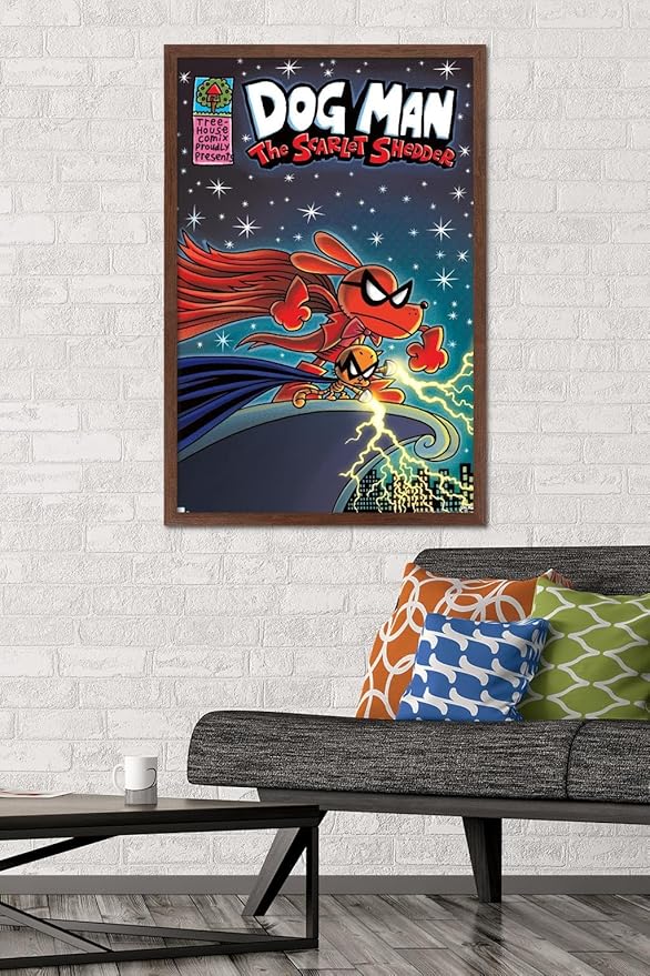Dog Man - The Scarlet Shedder Wall Poster, 34L" x 22.4W", Mahogany Framed Version