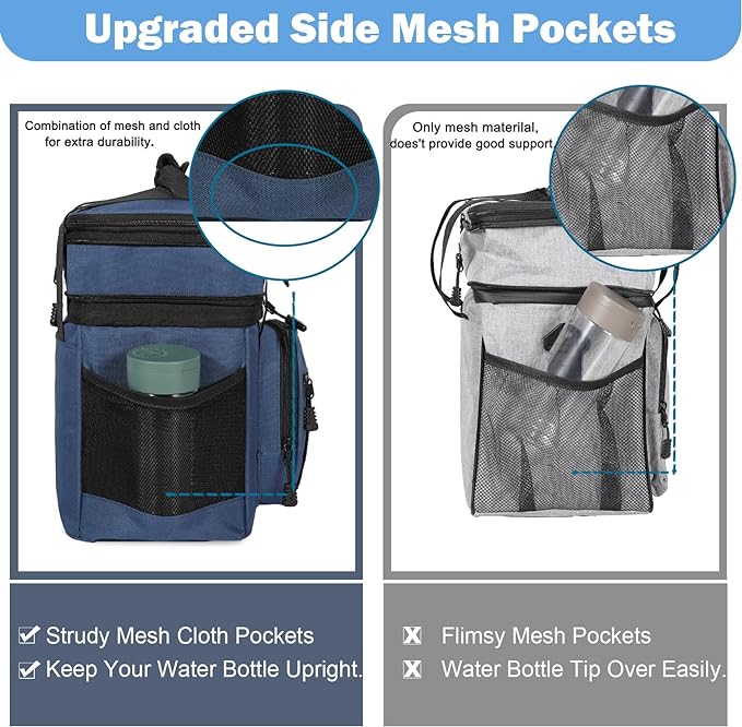 GLENKEY Double Deck Insulated Lunch Box, Expandable Xlarge Lunch Bag Leakproof Cooler Bag Lunch Pail for Men Women Adults Work Shifts Travel Daytrip,22L,Blue