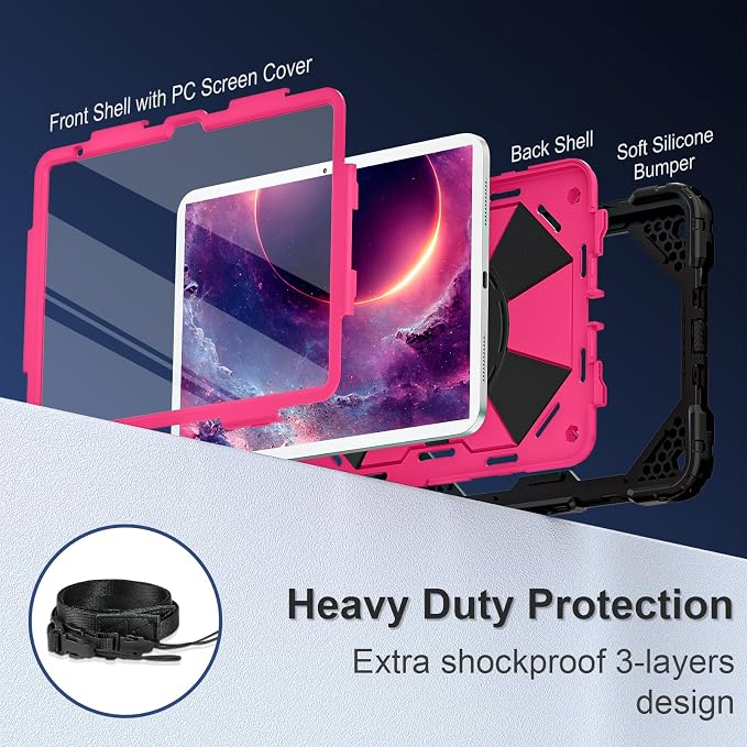 Scnioy Case for iPad (A16) 11th Generation 11 Inch (2025) / iPad 10th Generation Case 10.9 Inch (2022) with 360° Rotating Stand Screen Protector Pen Holder Shoulder Strap Black