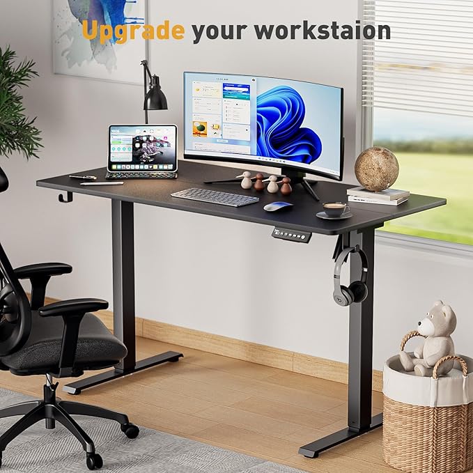 48 x 24 Inch Electric Standing Desk Adjustable Height, Sit Stand Desk, Stand up Desk for Home Office, Computer Workstation (Spliced Desktop,Black)
