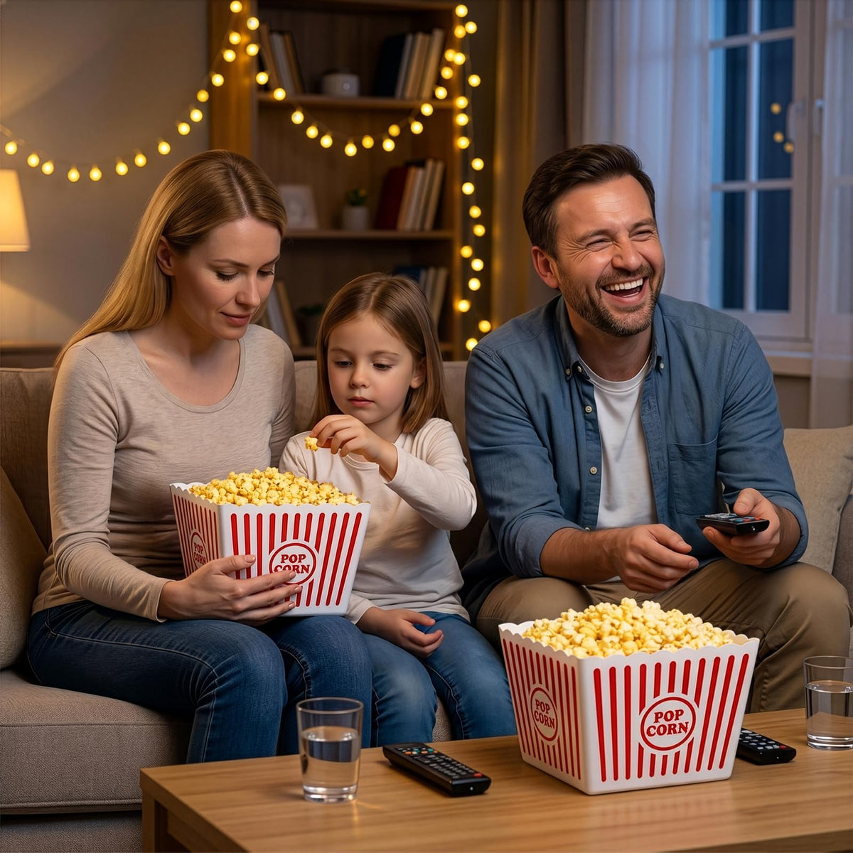 Bekith 6 Pack Plastic Popcorn Buckets Reusable, Large Popcorn Containers for Movie Night, 9" Square x 6" Tall
