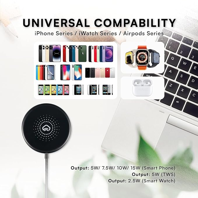 Magnetic Charger for iPhone Apple Magsafe Charger Fast Charging- Compatible with iPhone &amp AirPods 15w Wireless Charger Portable Cargador Inalámbrico (No AC Adapter)