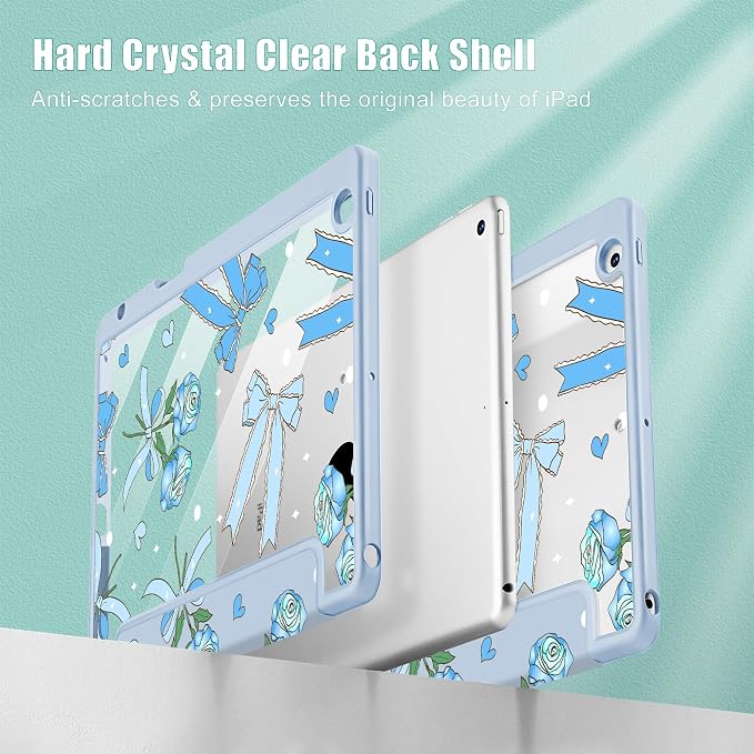 Tuiklol for iPad 10.2 inch 9th / 8th / 7th Gen 2021 2020 2019 Release Case | Built in Pencil Holder - TPU Protection Trifold Stand Stand Clear Back Tablet Cover With Auto Wake/Sleep Blue berries
