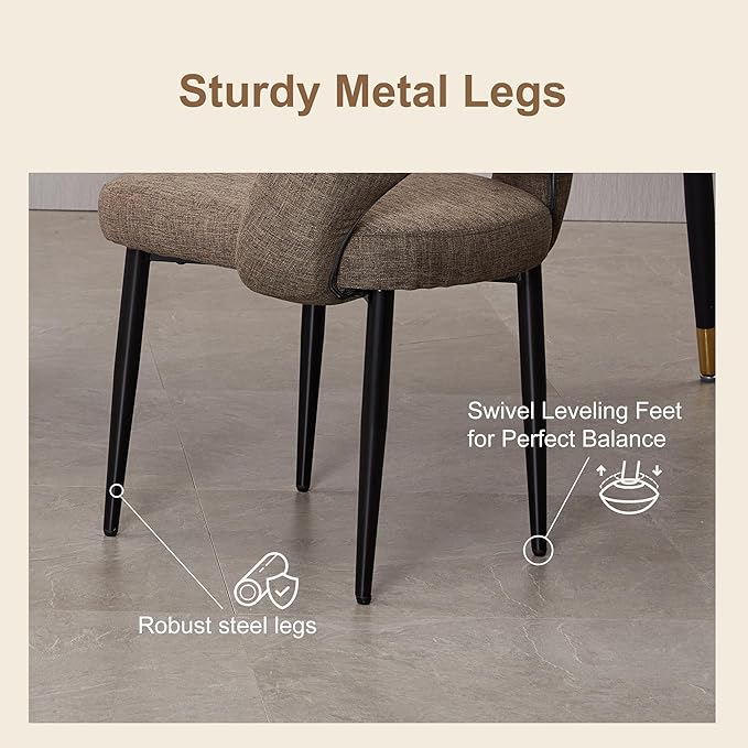 Modern Dining Chairs, Fabric Upholstered Accent Kitchen Chairs with Comfy Padded Seat & Sturdy Metal Legs, Side Farmhouse Chairs for Dining Room, Living Room, Restaurant (Brown, Set of 6)
