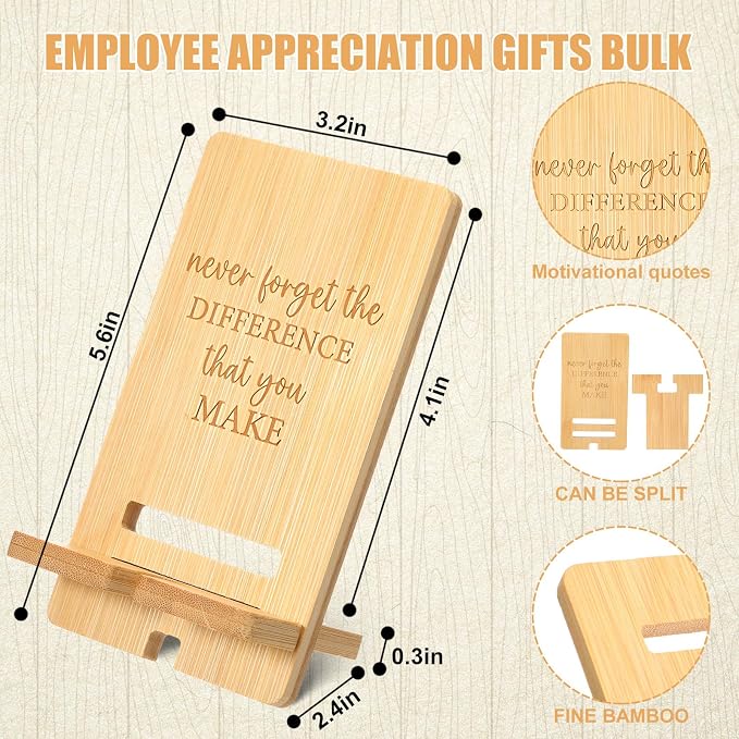Ripeng 30 Pcs Employee Appreciation Gifts Bulk Bamboo Phone Stand for Desk Office Workers Inspiration Thank You Gift for Team Coworkers Staff Volunteer Nurse Teacher Colleagues Gratitude (Inspiration)