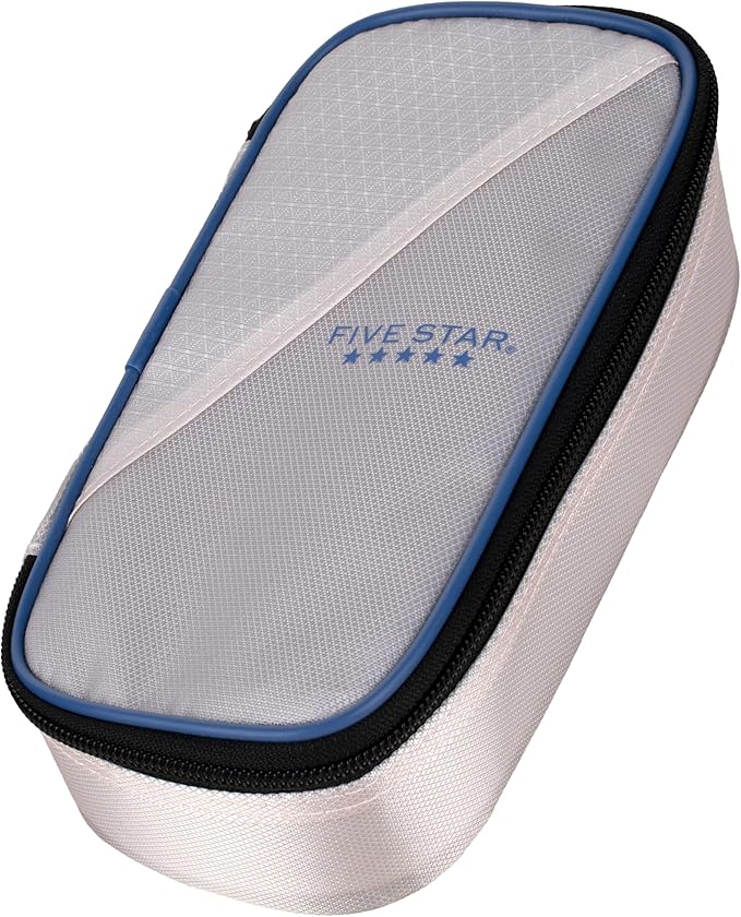 Five Star Pencil Pouch Zipper High-Capacity Storage Organizer Case for Office Supplies Earbuds Chargers Cables Makeup, Tan/Blue (500212A)