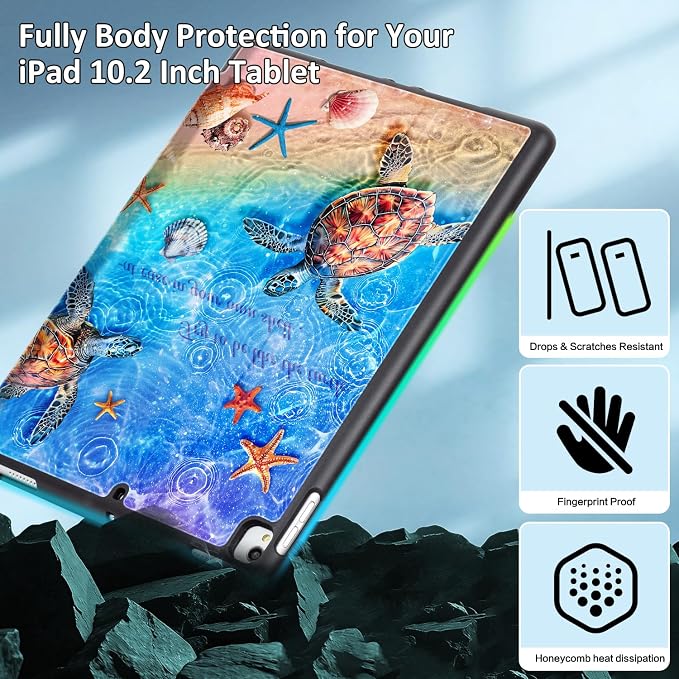 Lokigo Case for iPad 9th/8th/7th Gen 10.2 Air 3rd/Pro10.5 Aurora Forest | Protective Folio Soft Back Cover Pencil Holder for Teens/Students/Office Staffs 4 Angles Viewing Stand Auto Wake/Sleep