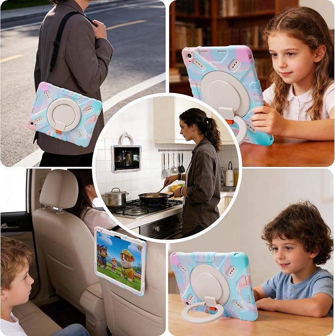 Pepkoo Triple Shock-Absorbing Protective Case for iPad (A16) 11th/10th Gen | Comfortable Heavy-Duty Kids Protective Case With Tactile Sensation With Handle Shoulder Strap (Black)