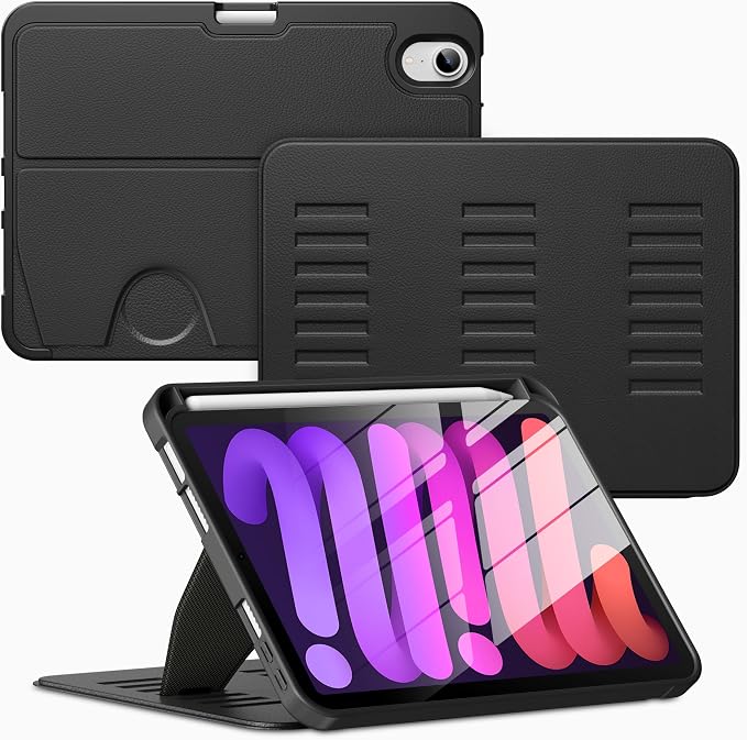 VIKESI Case for iPad mini 7 (A17 Pro) and iPad mini 6Multiple Angles Magnetic Stand CoverShockproof Soft BackPencil Holderand Auto Sleep/WakeBlack