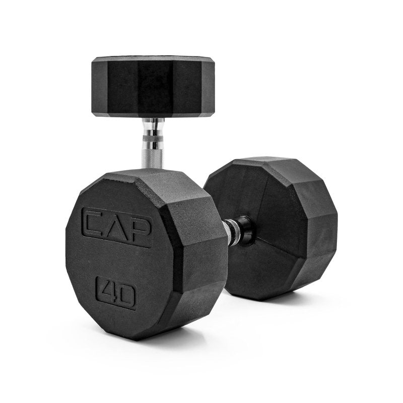 CAP 40 LB 12-Sided Rubber Coated Dumbbell Weight, Rubber Free Weights for Home Gym Strength Training, Chrome Handle, Pair