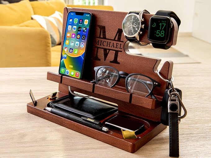 Greta Oto Wooden Personalized Docking Station gift for men Fathers Day Gift Personalized Gifts